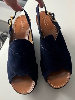 Chloé “Mischa” Navy Suede Platform Slingback Sandals